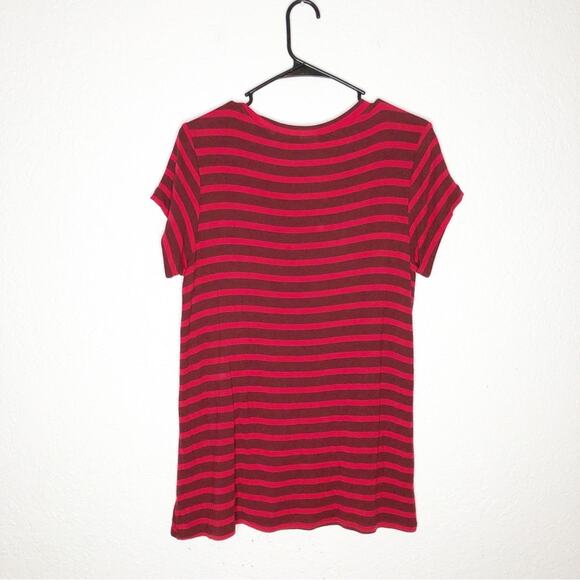 Cabi Sweet Talk maroon red striped ruffle hem jersey knit top Small #3631 - Picture 13 of 14